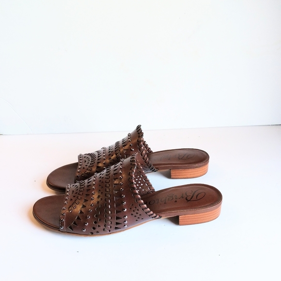 Brighton Ferrara Neo Leather Lazer Cut Carmel Mules Size 8.5. - Picture 6 of 8